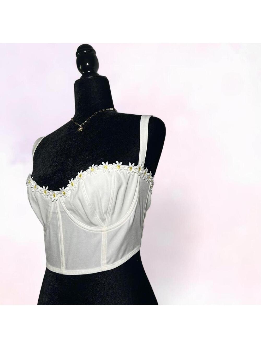 Urban Outfitters x Out From Under White Floral Cropped Corset Top - Picture 3 of 4
